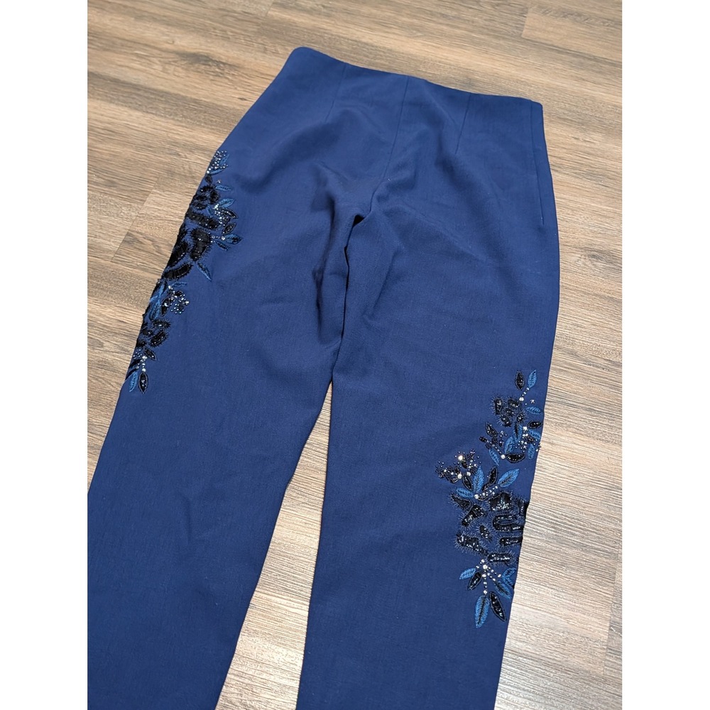 Ralph Lauren Collection Ramona Embellished Wool Pant Womens 31 Navy Beaded Italy